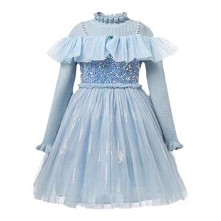 女童公主裙秋冬灰姑娘纱裙爱沙毛衣裙子冰雪奇缘艾莎连衣裙子儿童