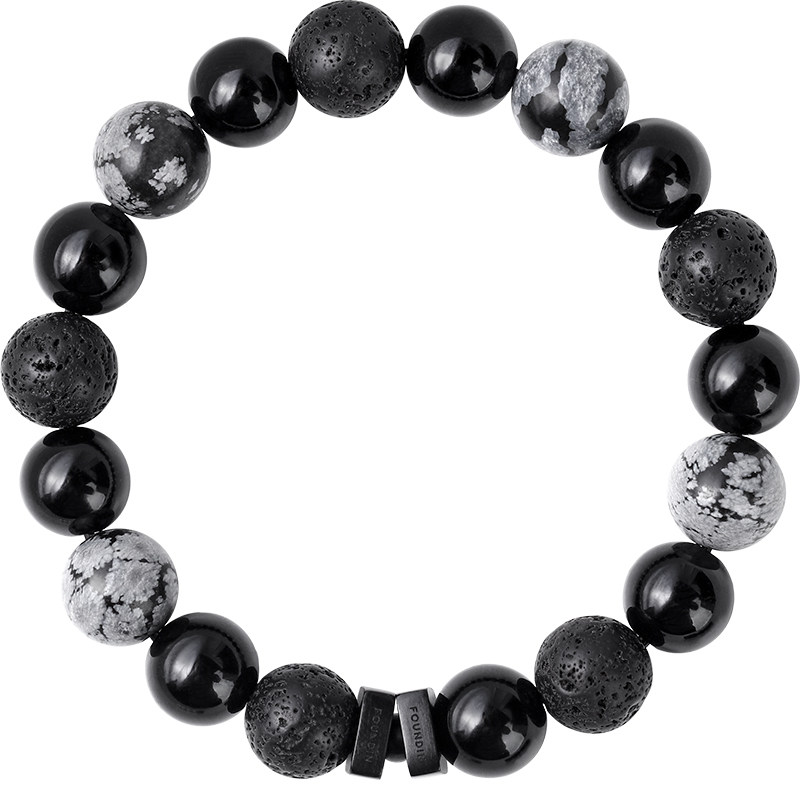 FOUNDIN凡汀 黑玛瑙雪花石手串男生 情侣手链轻奢高级感 刻字礼物