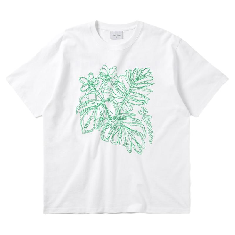 ODD/超素极简风的绿色线条印花圆领夏季白色T恤女简约款情侣T恤