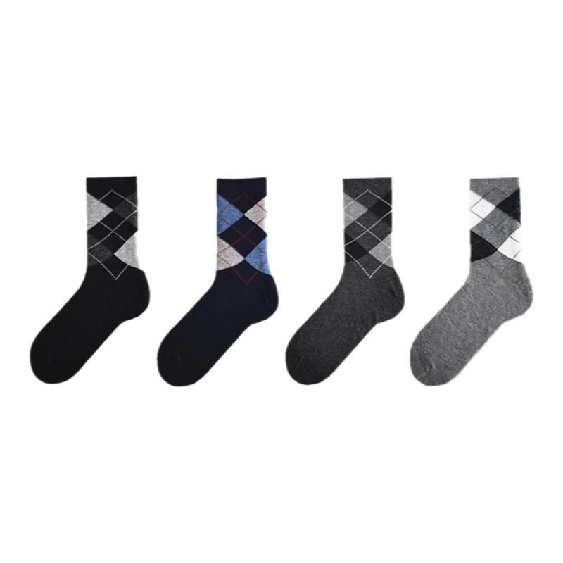 日系外贸男袜子四季棉质中筒英伦格子防臭商务正装透气绅士长袜潮