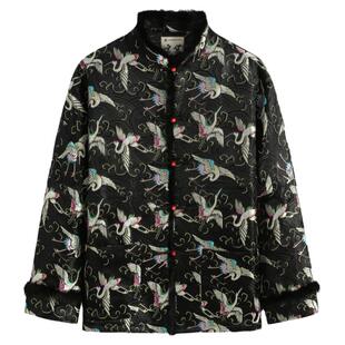 冬季唐装男中式改良复古水貂领盘扣棉袄国潮印花棉衣男民族风棉服