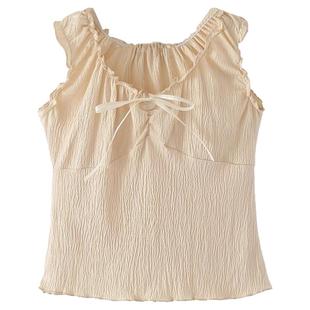 Hollister春秋小海鸥蝴蝶结系带木耳边吊带打底休闲上衣女装背心