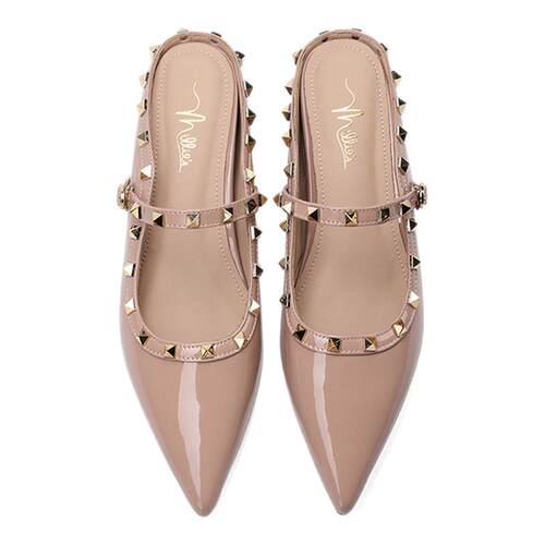 millies妙丽女鞋2026夏新款内增高包头半拖鞋外穿铆钉尖头凉拖鞋