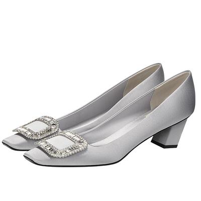 rv方扣晚宴鞋婚鞋方头粗跟单鞋