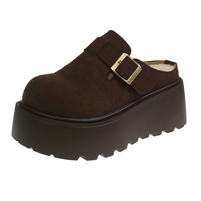 靓妮加绒厚底外出包头拖2025秋款