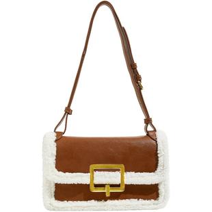 兰诺毛绒皮质单肩包斜挎包女2025新款冬季气质轻奢高级感通勤女包