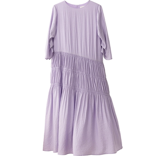 紫色梦境～CR连衣裙女装长裙斯马克工艺新款春夏度假松弛风送腰带