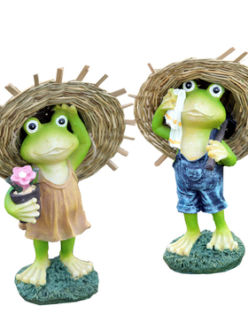 草帽小青蛙庭院摆件树脂可爱