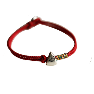 福粽 应考得中 复古纯银红绳手链女转运手绳本命年简约编织手饰