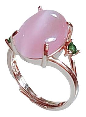 原创设计精致绿色粉色猫眼石戒指