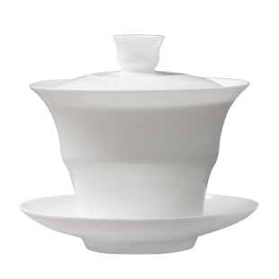 薄胎竹节骨瓷盖碗茶杯家用单丛泡茶碗悬停白瓷三才碗潮汕功夫茶具