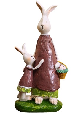 可爱的森林兔亲子树脂家居装饰