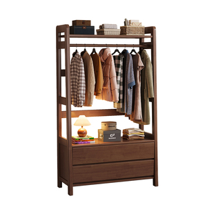 卧室实木挂衣架落地带抽屉简约床边柜衣帽架一体客厅进门置物柜子