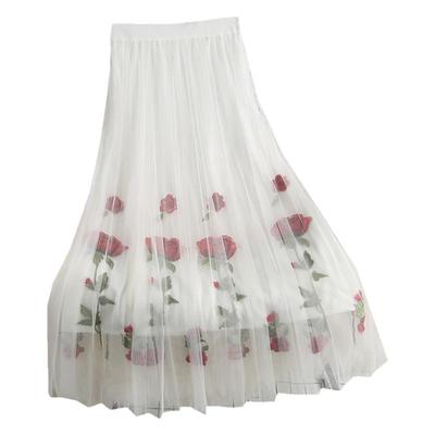 刺绣碎花网纱半身裙纱裙a字裙子