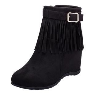 秋季新款高跟短靴流苏女靴子短筒马丁靴内增高英伦风女式靴子皮鞋