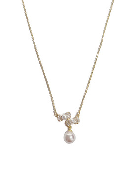 微镶锆石蝴蝶结珍珠锁骨链