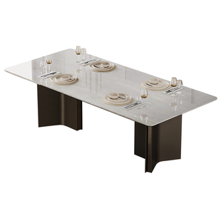 2025新款天然大理石卡里冰玉奢石餐桌客厅家用意式轻奢方形桌子