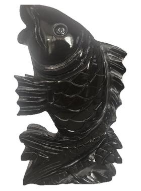 天然黑曜石鲤鱼跃龙龙门黑色鲤鱼跳龙门摆件玉石年年有鱼摆件