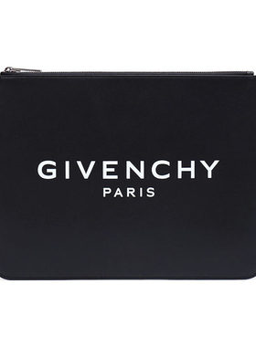 GIVENCHY纪梵希 字母Logo印花拉链 皮革 手拿包 大号 男款 黑色