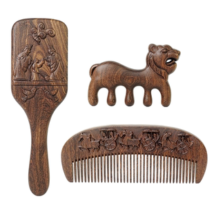 周广胜精选武氏祠文创按摩梳套装家用头部经络梳实木气垫梳送朋友