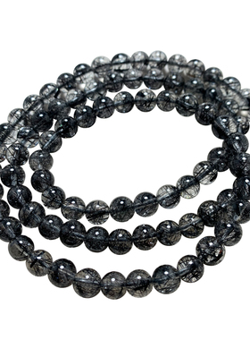 天然透体黑发晶三圈手串巴西浓密