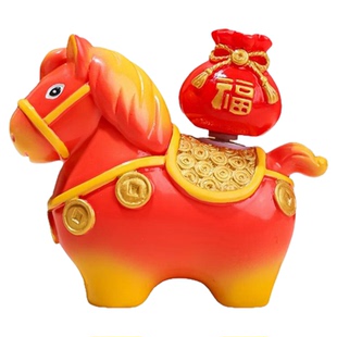可爱唐三彩小胖马玩偶生肖马吉祥物车载桌面红色马到成功招财摆件