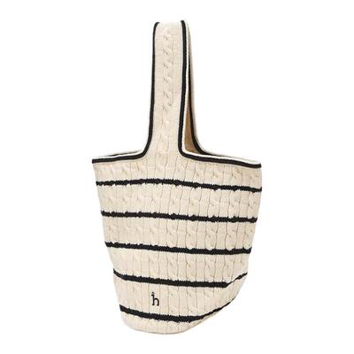 Hazzys哈吉斯绞花纹理托特包女士条纹撞色气质休闲简约通勤手提包