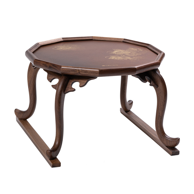 古歌虎足茶桌炕几床边几中式禅意胡桃木铜彩雕刻榻榻米飘窗小茶几