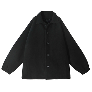 黑色夹棉加厚毛呢外套女冬季翻领呢子大衣复古盐系暗黑学院风潮酷