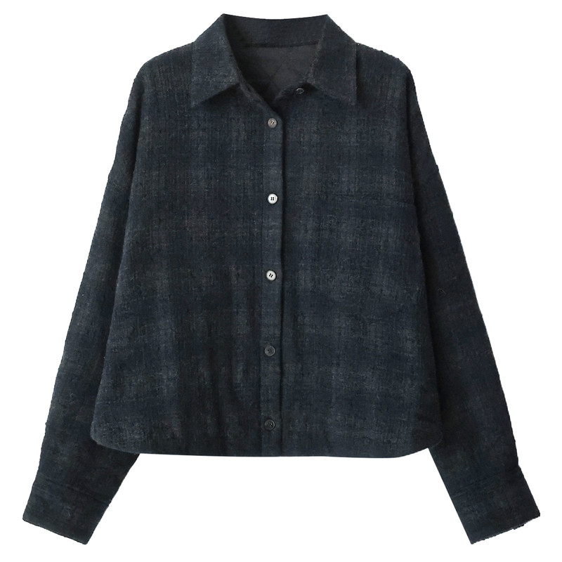 北欧羊毛呢衬衫式知性保暖棉服女