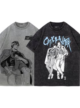 TEE7-城市猎人T恤情侣衫日系动漫漫画周边男女同款纯棉黑白短袖