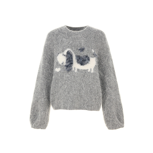 wana try羊驼毛可爱立体小狗花苞袖毛衣2025冬季新款甜美女款上衣