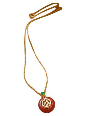 红色玛瑙福字平安扣新中式项链