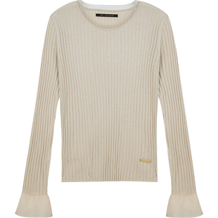 RSG郭培成衣品牌早秋浪漫风超细精纺修身针织衫圆领白色打底衫