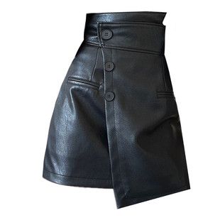 大码皮裙高腰百搭不规则半身裙遮肚显瘦包臀裙胖MM小个子a字短裙