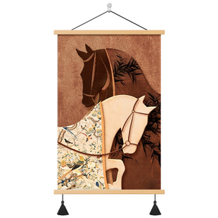 马到成功挂画法式复古客厅背景沙发画轻奢高级感餐厅大白墙装饰画