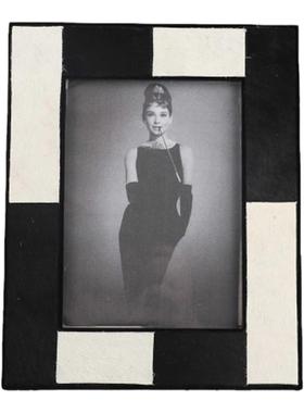 轻奢黑白拼接马毛相框桌面摆件