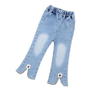 女童装春秋新款浅色微喇叭牛仔裤中小童装女宝宝修身长裤子淑女潮