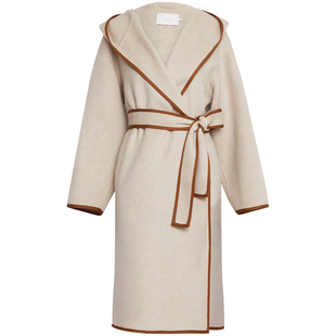 OBEG欧碧倩赫本风连帽睡袍款中长系带羊毛大衣冬10444109