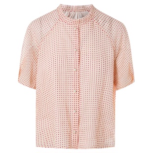 朗姿25苎麻小立领复古波点短袖衬衫优雅通勤风衬衣2026年夏季新款