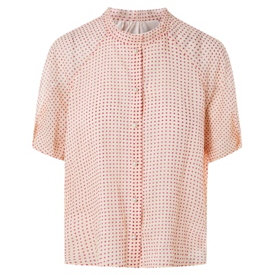 朗姿25苎麻小立领复古波点短袖衬衫优雅通勤风衬衣2026年夏季新款