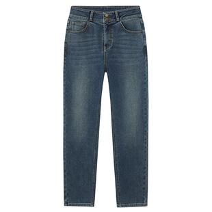 热风2025年冬季新款女士修身直筒牛仔裤经典复古简约百搭