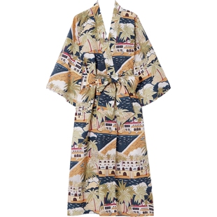 【折扣】Olivia von Halle 女配腰带印花棉丝混纺睡袍