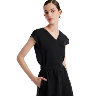 【非遗香云纱】歌莉娅女装上衣夏季高端一片式无袖桑蚕丝V领背心