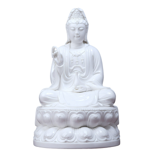 戴玉堂德化白瓷古莲观音家用客厅供奉南海观世音菩萨佛像陶瓷摆件