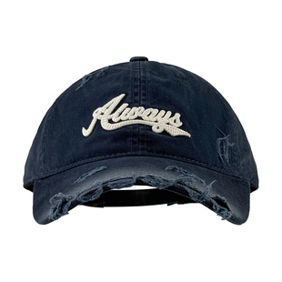 MUCUNXI 美式大标显白藏蓝色棒球帽男女复古洗水破洞软顶鸭舌帽潮