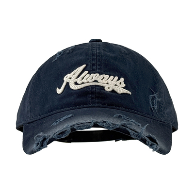 MUCUNXI 美式大标显白藏蓝色棒球帽男女复古洗水破洞软顶鸭舌帽潮