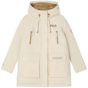 FILA 斐乐官方女士中长款羽绒服2023冬时尚休闲舒适连帽外套