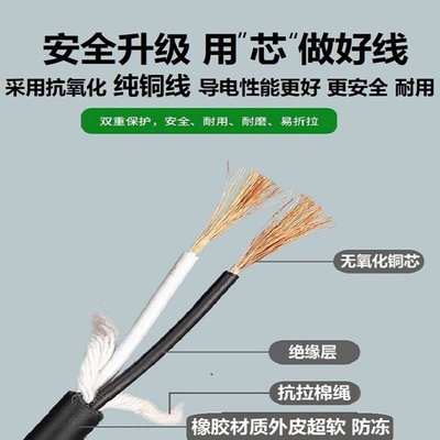 插头线2芯角磨机切割手磨电钻二脚带纯铜电线电动工具电源线软线