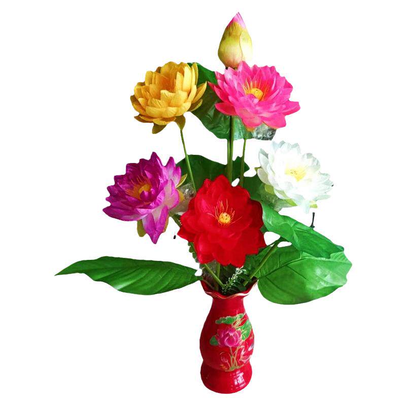 绢花供佛仿真莲花套装装饰摆设
